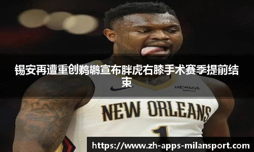 锡安再遭重创鹈鹕宣布胖虎右膝手术赛季提前结束